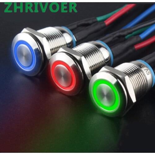 1pcs 12mm 3-220VMetal Push Button Switch Flat Head Ring Self-locking Latching Waterproof Car Button Switch