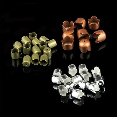 100Pcs Silver/Copper/Bronze Metal Crimp End Beads DIY Handmade Jewelry Making Accessories Fit 6-7mm Rope Necklace Bracelet