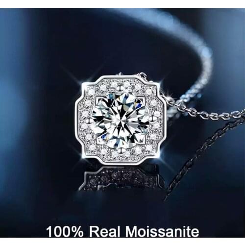 14k White Gold Plated Lab Grown Diamond Pendant Necklace 1 Carat VVS1 Moissanite Sterling Silver Necklace Women Wedding Jewelry