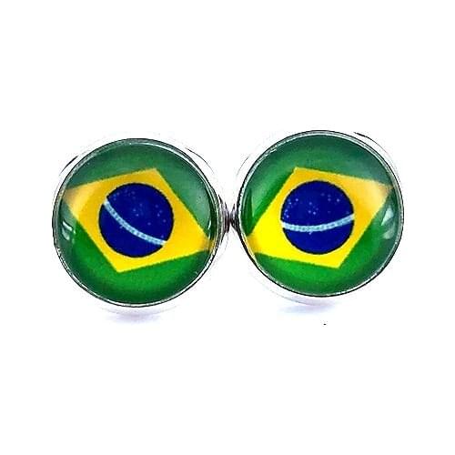 2018 National Flag Stud Earring Russia Spain France Germany Brazil Flag Earring 14mm Glass Gem Cabochon Copper Jewelry A016