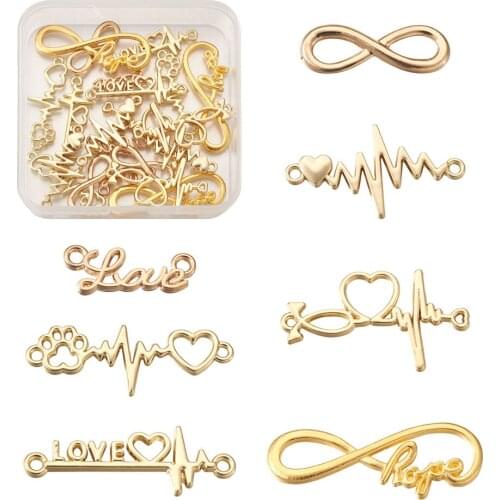 28pcs/box Golden Tibetan Style Alloy Infinity Connectors Heart Beat Links Word Love Pendants for DIY Jewelry Making Accessories