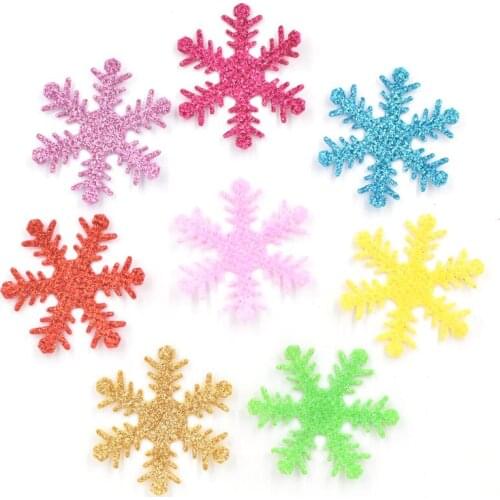 50Pcs Mixed Glitter Bepowder Nonwoven Snowflake Applique Fabric Patch for Party/Christmas Decoration Craft DIY Accessories F01