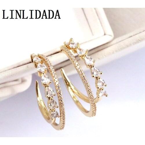 6Pairs, Fashion circle cz earrings stud,plated shiny cubic zircon charms,new design gold earring