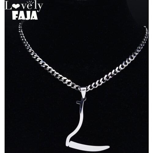 AFAWA Grim Reaper Sickle Stainless Steel Neckless Women Silver Color Punk Necklaces & Pendants Jewelry cadenas mujer N4125S03