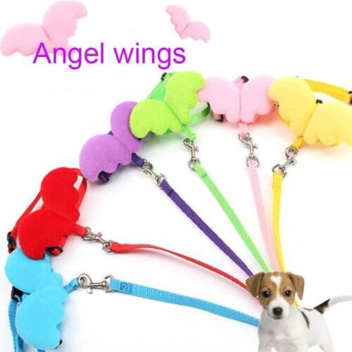 Pet Accessories Cute 3D Angel Wings Leash Dog Harness Strap Two Piece Set Rope Dog P Chain Durable Leash For Puppy 6 Colors