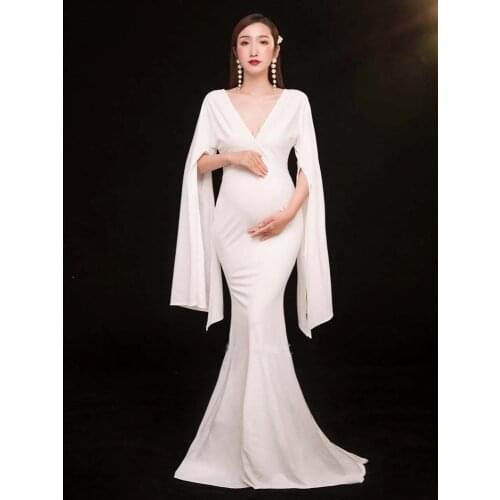 White Maternity Dresses For Photo Shoot Trumpet V-Neck Pregnant Women Party Dress Wedding Clothes Summer