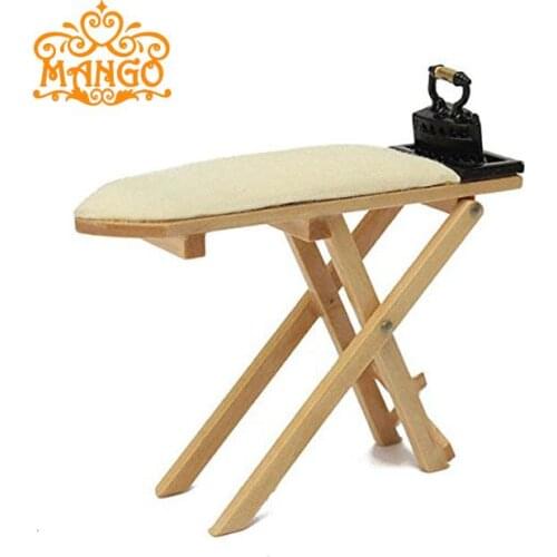 Free Shipping 1:12 Dollhouse Miniature Furniture children baby gift Toy dressmaker Wooden Ironing Stand and Metal Iron