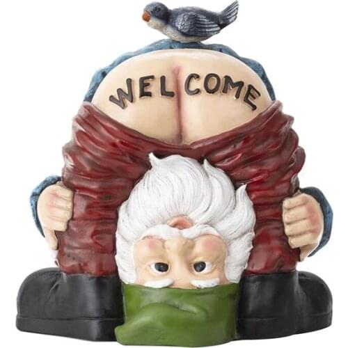 Home Outdoor Welcome Ornament Funny Naughty Gnome Welcome Sign Resin Dwarf Figure Statue Welcome Decoration For Home Shop