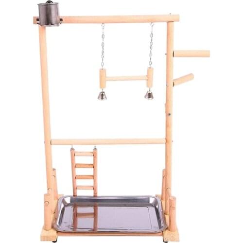 Hot XD-Parrot Play Stands with Cup Toys Tray Bird Swing Climbing Hanging Ladder Bridge Wood Cockatiel Playground Bird Perches