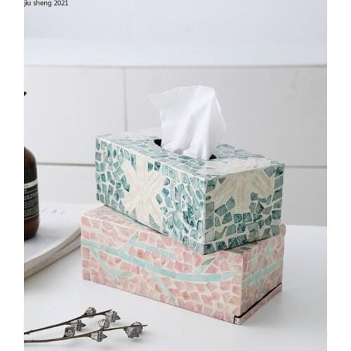 Natural Color Shell Tissue Box Wooden Rectangular Roll Paper Tube Living Room Storage Creative Art Dining Table Drawer Home Deco