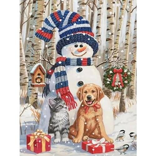Forest Snowman Animal Diamond Painting Cartoon Round Full Drill Cat Dog DIY Mosaic Embroidery Cross Stitch Christmas Picture