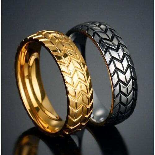 Fashion Titanium Rings Tire Mark Cool Ring For Men And Women Couples Ring Anniversary Jewelry Accessories