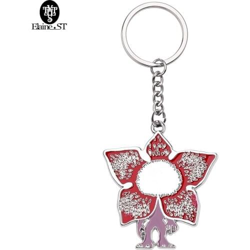 Fashion Pink Stranger Things Flower Keychain Demogorgon Cannibal Cartoon Jewelry Key ring For Men Women Gift Accessories