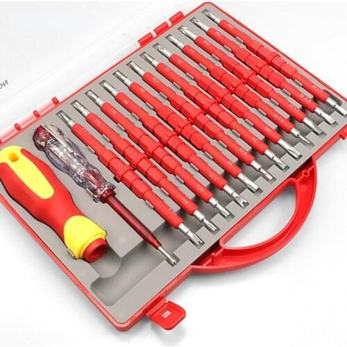 26 Pcs Insulated Screwdriver Set Precision Removable Magnetic Bits VDE Torx Hex Slotted Phillips Household Repair Hand Tool