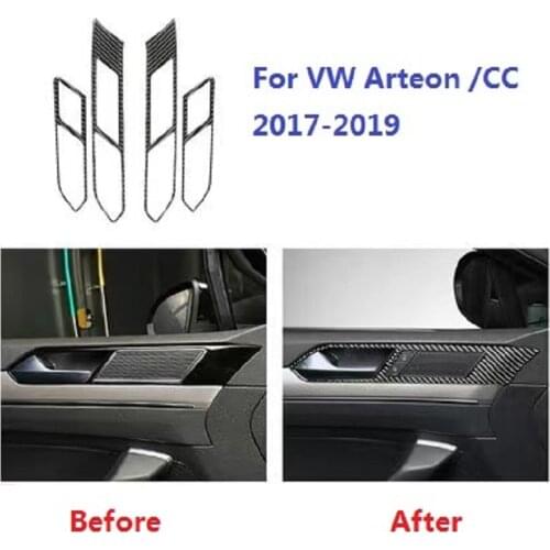 Carbon Fiber Car Interior Inner Door Handle Stickers Fit For VW Arteon CC 2017-2019 Car Styling