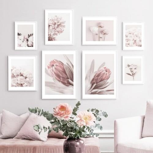Wall Art Canvas Painting Pink Chrysanthemum Rose Big Flower Nordic Posters And Prints Wall Pictures For Living Room Wall Decor