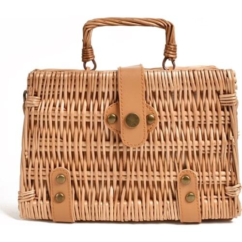 New small square Vintage Handmade straw bag rattan handbag hand-woven bag Cross Body bag shoulder bag