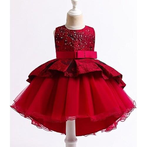 New Rhinestone Little Girl Christmas Princess Dresses For Girls Wedding Dresses Bowknot Embroidery Kids Trailing Evening Dresses