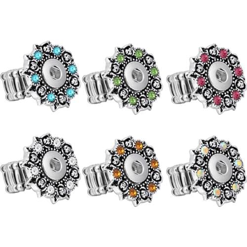New 12mm Snap Jewelry Crystal Rhinestone Rose Flower Snap Rings Fit 12MM Snap Buttons Jewelry Button Rings