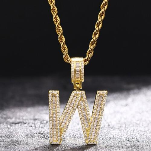 Hip Hop Zircon Name Initial Twist Chain Capital Letter Necklaces & Pendant Gold Silver Color Jewelry for Men Women