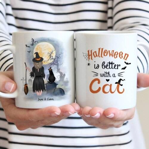 Halloween Custom Personalized Mug Halloween is Better With A Cat Coffee Mugs 11/15 OZ RR2116