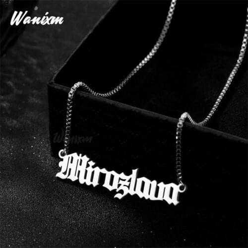 Personalized Necklace Stainless Steel Box Chain Name Necklaces for Women Men Customized Pendant Nameplate Punk Jewelry