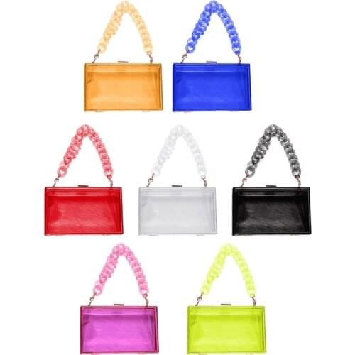 Women Clear Acrylic Box Clutch Transparent Shoulder Bag for Concert with Detachable Chain Resin Short Strap Handbag Tote Purse
