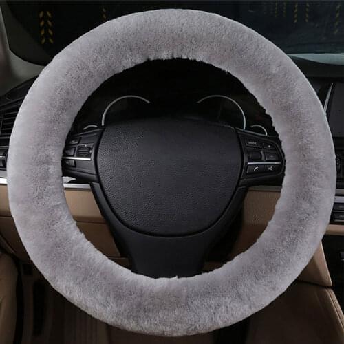 Furry Car Steering Wheel Cover Soft Sheepskin Car Wheel Cover Wool Wheel Cushion Protector for 35-42cm