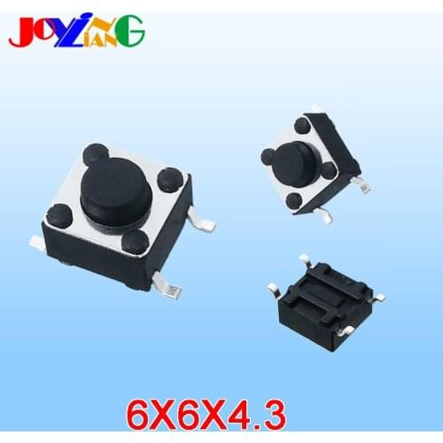 6x6x4.3mm Light Touch Switch flat Copper Feet Micro Key Switch DC 12V 500mA 10PCS/Lot