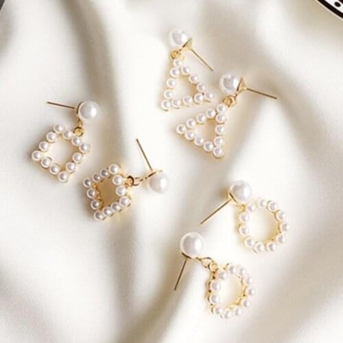 OIONINOS Pearl Earrings For Women Gold White Color Geometric Hanging Dangle Earrings Drop Earrings Wedding Party Jewelry Gifts