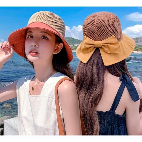 Cotton Sunhat Designer Bonnets for Women 2021 Luxury Design Girl Female Casual New Fashion Bow Collapsible Big Brimmed Beach Hat