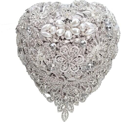 Wedding Bride Holding Flowers Artificial Pearl Rhinestone Full Diamond Bridal Bouquet Jewelry Embellished Photo Studio Props