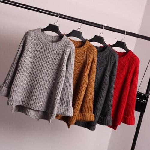 Sweater female 2021 winter new wild round neck sweater trendy loose solid color long sleeve pullover bottoming sweater
