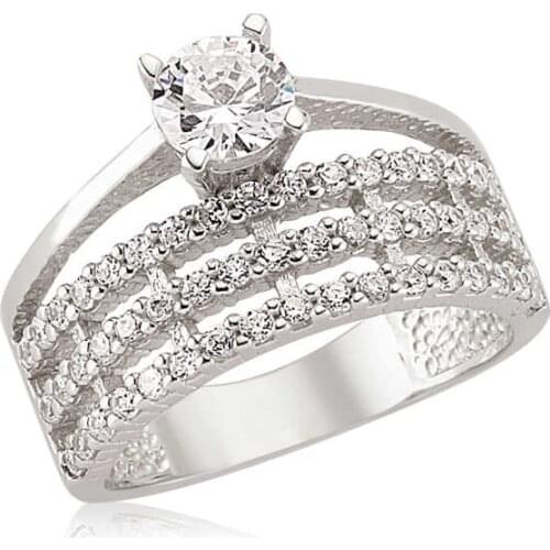 Tevuli 925 Sterling Silver Three Row Single Stone Lady 'S Ring