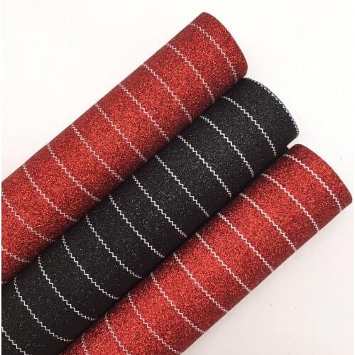 Stripes Printed Glitter Vinyl Fabric Sheet Christmas Red Stripes Glitter Vinyl Fabric for Bows Earrings DIY A4 SIZE R119C