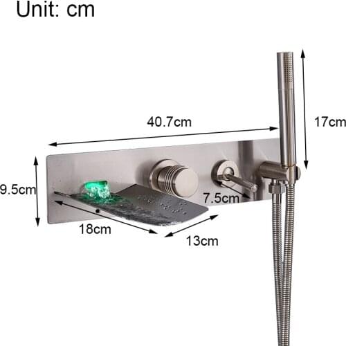 Vidric Vidric Led Bathroom Shower Faucet LED Waterfall Bathtub Shower Mixer Wall Mount Single Handle Mixer Tap Bathtub Water Mix