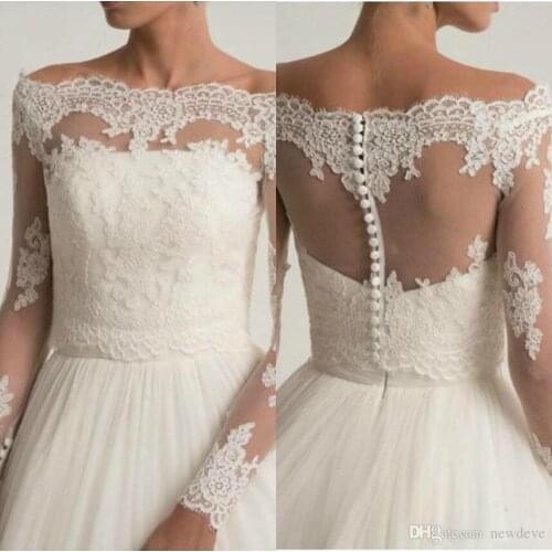 Vintage 2021 Wedding Jackets Lace Appliques Bridal Boleros Wrap Top Off The Shoulder Long Sleeve Customized Bridal Jacket