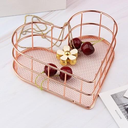1PCS Heart-shaped rose gold iron cosmetic storage box eyeliner brush storage basket dressing table hollow storage basket