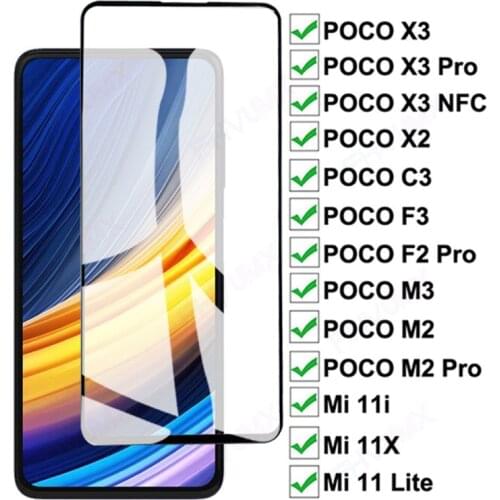 9D Full Protective Glass On For Xiaomi POCO M3 C3 F3 X3 NFC X2 M2 F2 Pro Tempered Screen Protector Mi 11X 11 Lite 11i Glass Film