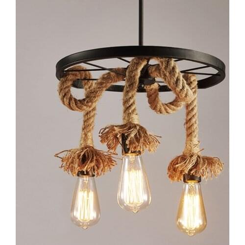 Loft iron hemp rope chandelier retro industrial light fixture dining room light restaurant bedroom hanging lamp E27 pendant lamp