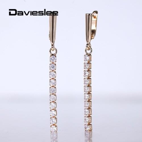 585 Rose Gold Dangle Drop Earrings Clear Cubic Zircon Long Drop Party Earrings for Women Girl Wedding Party Accessories DGE284