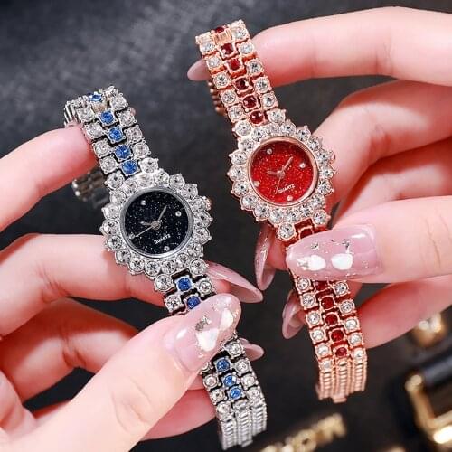 Full Diamond Women Starry Sky Flower Dial Quartz Watch Luxury Rhinestone Bracelet Wristwatches Clock Gifts Zegarek Damski