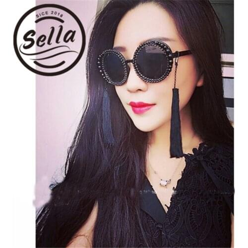 Sella New Fashion Retro Baroque Women Sunglasses Personalized Tassel Rhinestone Vintage Round Circle Sun Glasses Brand Designer