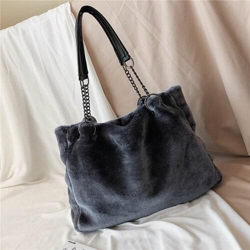 Women Shoulder Bags Casual Plush Ladies Tote Handbags Fashion Chain Large Capacity Shopping Bags Female Travel Winter Bag