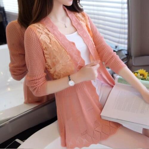 Summer New Fashion Sweater Lace Cardigan women 5colour Thin