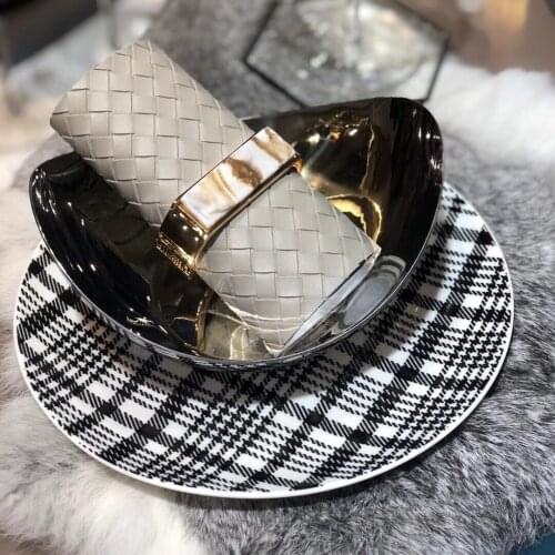 1PCS Houndstooth series round dinner plate simple cloth pattern ceramic plate tableware model room decoration