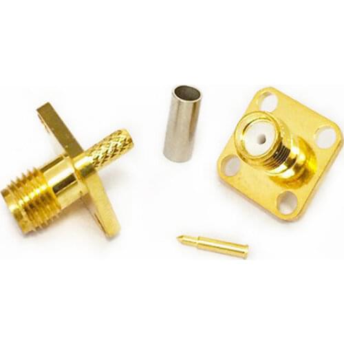 1pcs new RP SMA SMA female jack RF coaxial connector crimping RG316 RG174 LMR100 cable 4 hole panel mount gold-plated adapter