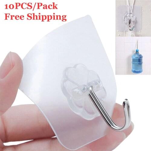 10PCS/Pack Hooks for Bathroom Self Adhesive Door Wall Hook Hanger Suction for Kitchen Storage Garlands Towel Hanging Hooks Home