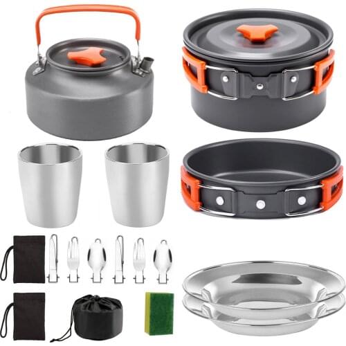 13PCS Portable Picnic Cooking Tool Set Camping Cookware 304 Stainless Steel Tableware Pot For Outdoor Hiking Picnic