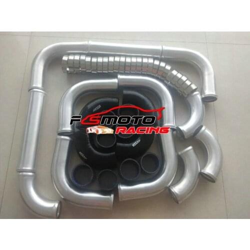 3" 76mm aluminum universal Intercooler Turbo Piping pipe + Black hose + T-Clamp